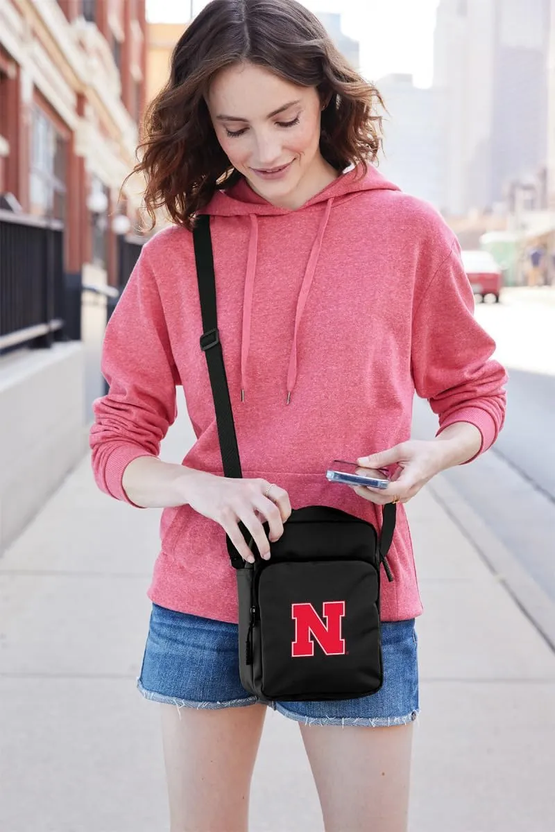 Nebraska Travel Bag Nebraska Huskers Crossbody Sling Pack for Sports Workout Running Small Unisex Waist Pack Gray (Nebraska on Black)