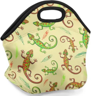 Neoprene Lunch Bags Lizard Animal Feather Insulated Lunch Box Women Lunch Tote Bag Reusable Lunch Container Box Meal Prep Bags Washable Food Handbags for Work Picnic Travel