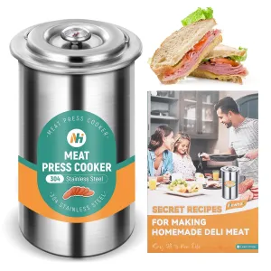 Newhai Ham Maker Meat Press Tool for Making Ham Meat Deli Lunch Maker Homemade Lunch with Thermometer Stainless Steel 5 Secret Recipes Cooking Bags