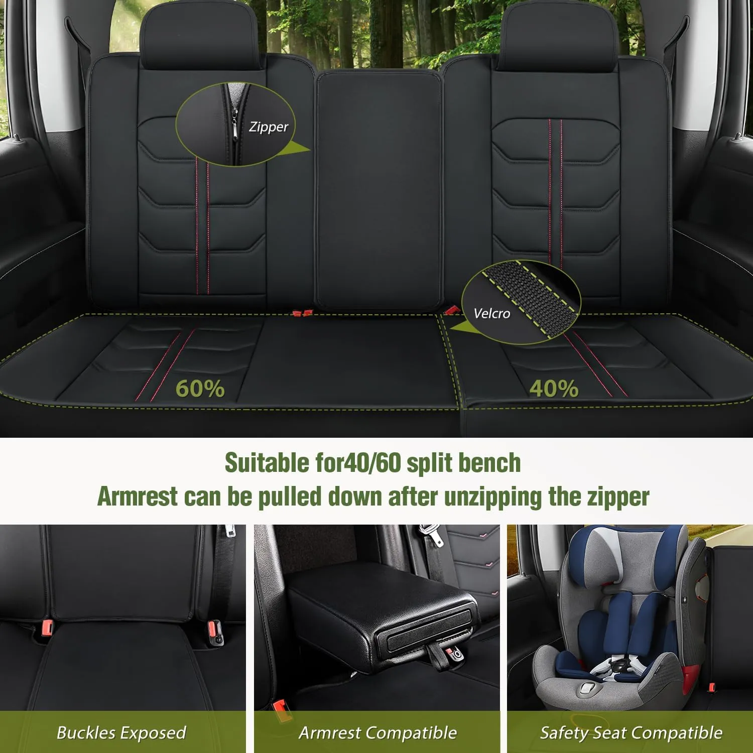 Nilight Car Seat Covers Custom Fit 2007-2024 Jeep Wrangler JK JL 4-Door Waterproof Leather Cushion Full Set with Split Bench 40/60 for Unlimited Sahara Rubicon Willys Chief Moab