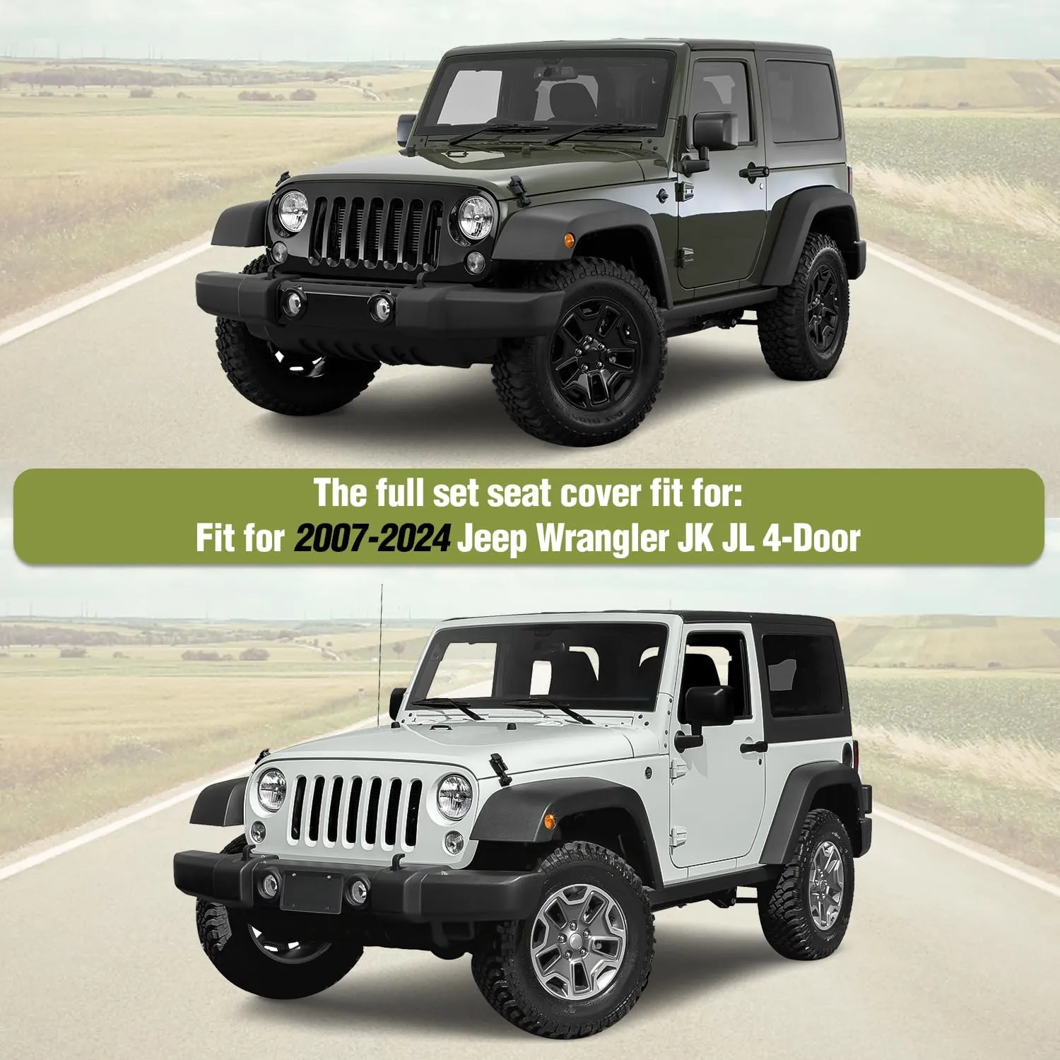 Nilight Car Seat Covers Custom Fit 2007-2024 Jeep Wrangler JK JL 4-Door Waterproof Leather Cushion Full Set with Split Bench 40/60 for Unlimited Sahara Rubicon Willys Chief Moab