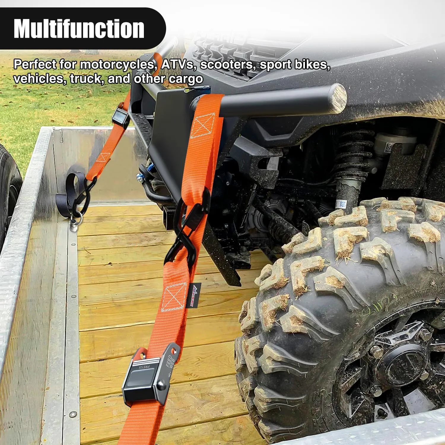 Nilight Motorcycle Tie Down Straps 1.5”×8’ Heavy Duty Cambuckle with Soft Loops Safety S-Hooks 3084Lbs Break Strength for Securing Dirtbikes ATV UTV