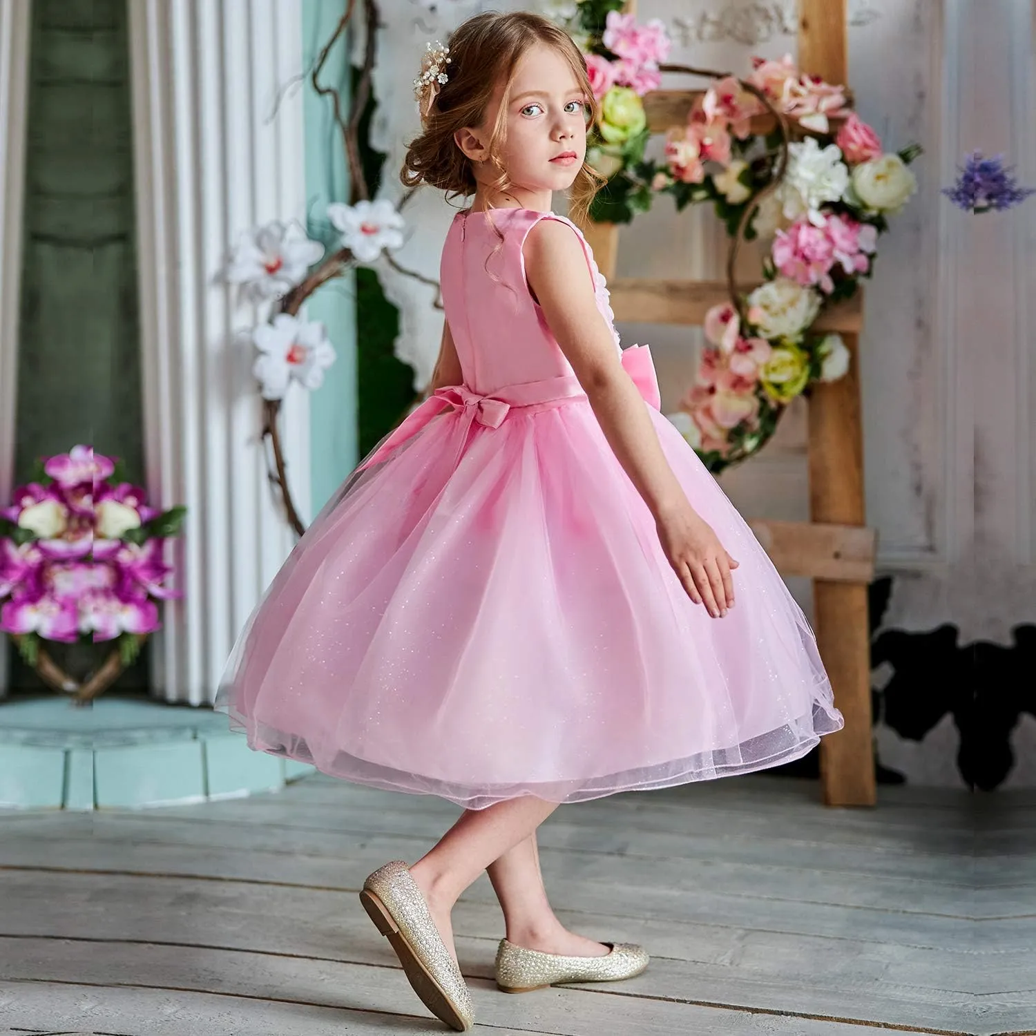 NNJXD Girl Sleeveless Lace 3D Flower Tutu Holiday Princess Dresses