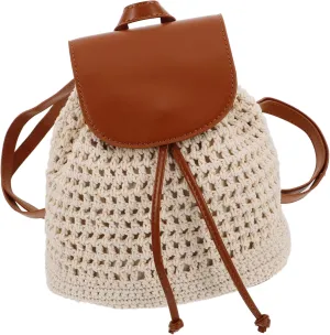 NOLITOY Summer Mini Backpack Purse Women's Boho Backpack Handmade Woven Drawstring Flap Hip Bookbag Knitted Bag