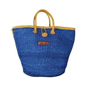 Nourishment Handmade Sisal Straw Basket Tote Bag, Lightweight Market Basket with Leather Strap Handles and Button Closure, Large Straw Purse Suitable for Travel, Handmade Summer Tote Handbag for Women