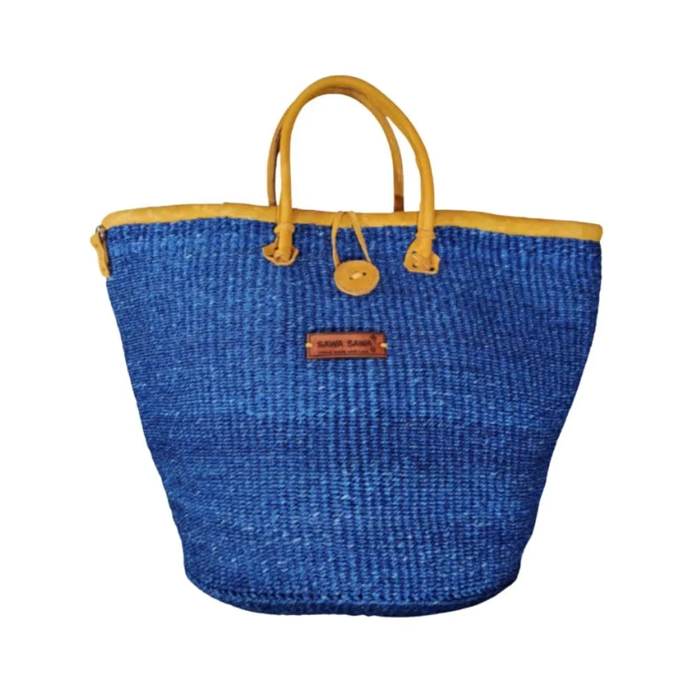 Nourishment Handmade Sisal Straw Basket Tote Bag, Lightweight Market Basket with Leather Strap Handles and Button Closure, Large Straw Purse Suitable for Travel, Handmade Summer Tote Handbag for Women