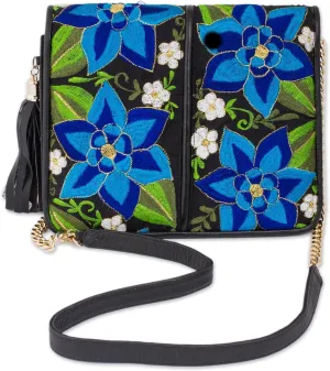NOVICA Yucatan Flowers Leather Accented Cotton Sling