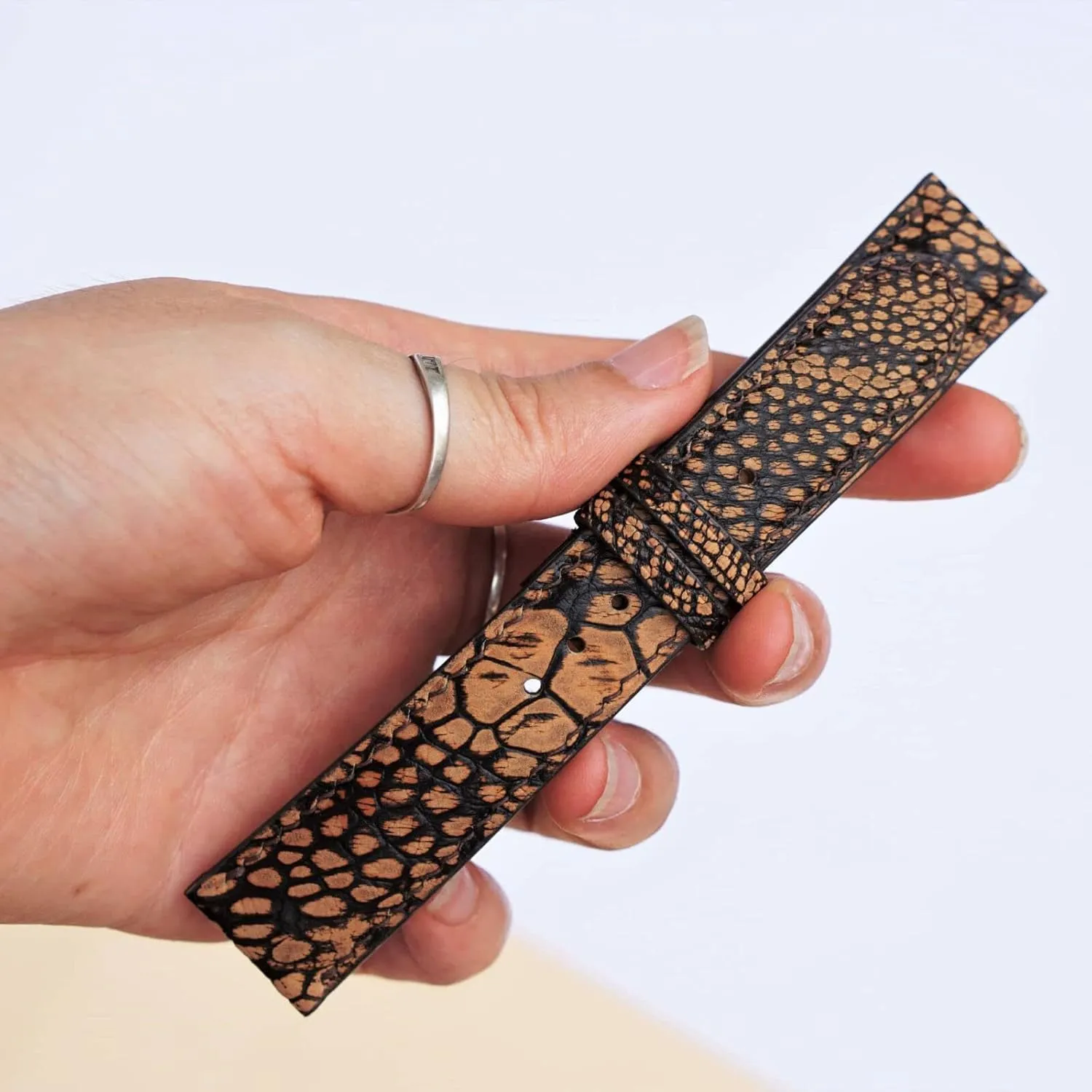 Nubuck Ostrich leather watch band, Premium Brown Ostrich watch strap (22mm, Steel Tang Buckle)