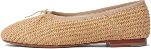 Nude Ballet Flats Shoes for Women Cute Bows with Comfortable Round Toe Elegance Stylish Low Stacked Heel Natural Raffia Woven Design for Casual Wear Size 6