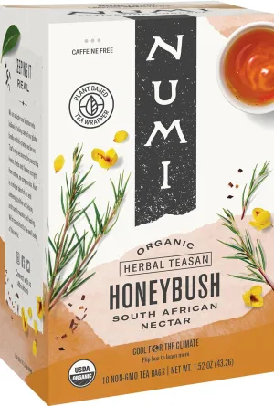 Numi Organic Tea Honeybush, 18 Count Box of Tea Bags (Pack of 6), Herbal Teasan, (10103)