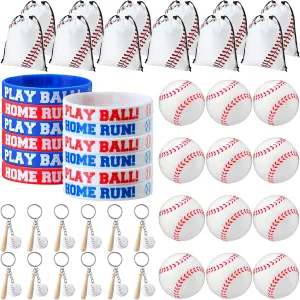 Nuogo 48 Pcs Baseball Party Favors Include Baseball Gift Bags, Bracelets, Stress Balls, Mini Keychain for Team Birthday Party Supplies, 12 of Each