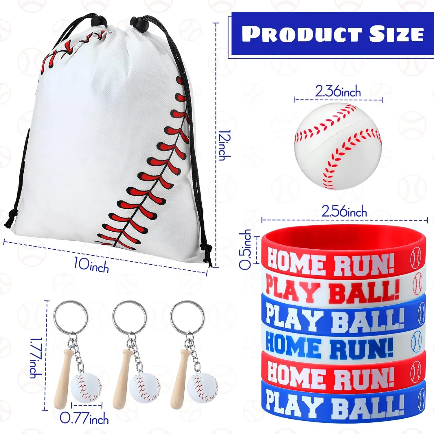 Nuogo 48 Pcs Baseball Party Favors Include Baseball Gift Bags, Bracelets, Stress Balls, Mini Keychain for Team Birthday Party Supplies, 12 of Each