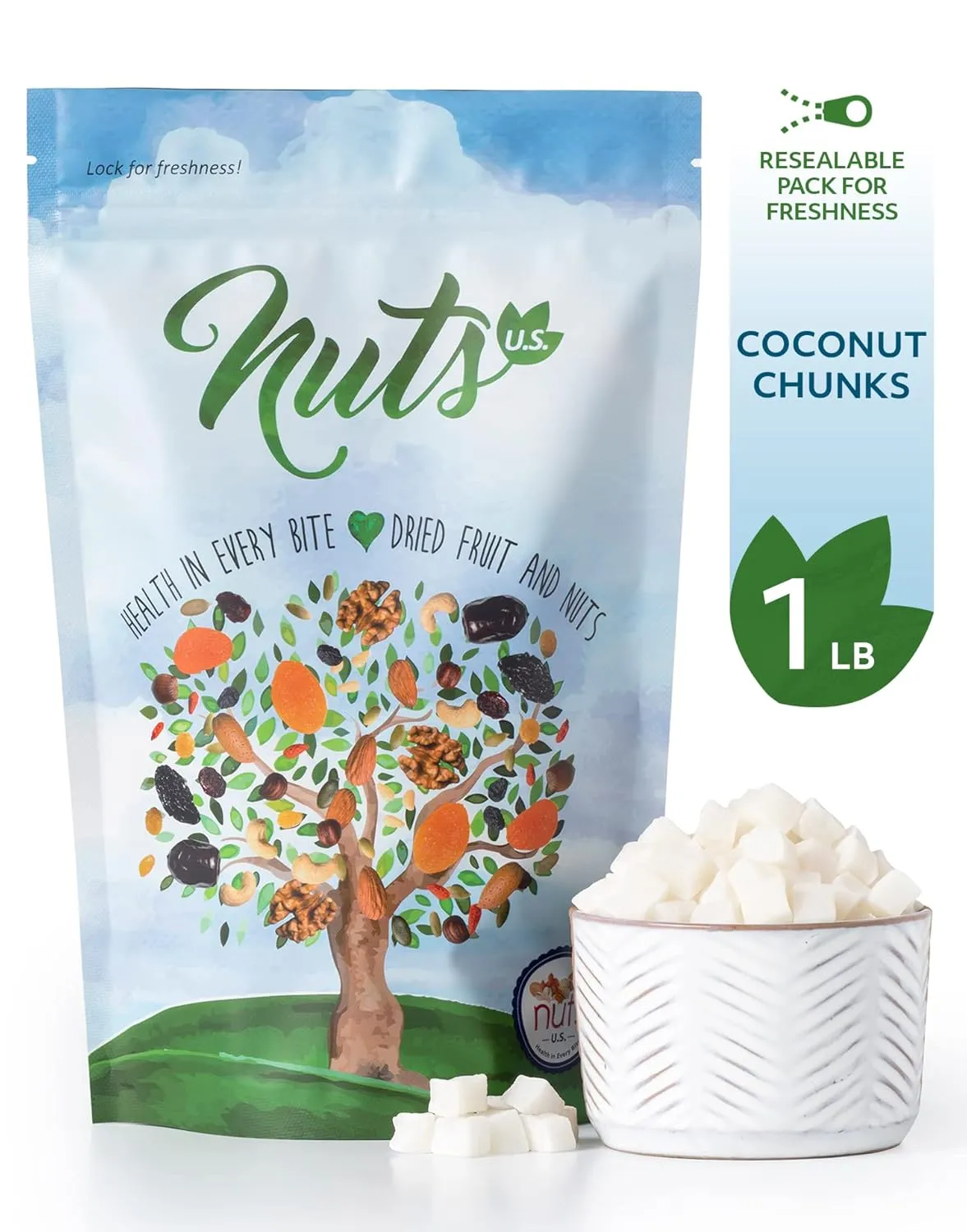 NUTS U.S. – Coconut Chunks | Sweetened |No Artificial Colors or Flavors | Refreshing and Delicious Coconut Flavor | In Resealable Bags !!! (1 LB)