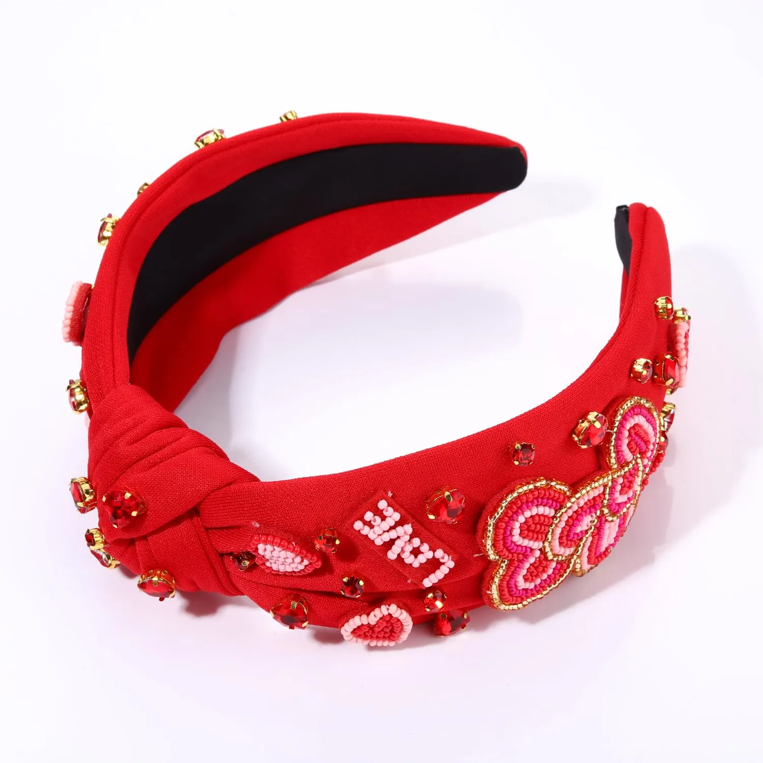 NVENF Hairband, Valentine's Day Headband for Women, Red Heart Headband, Jeweled Crystal Rhinestone Knotted Headband, Valentine's Day Hair Accessories Gifts