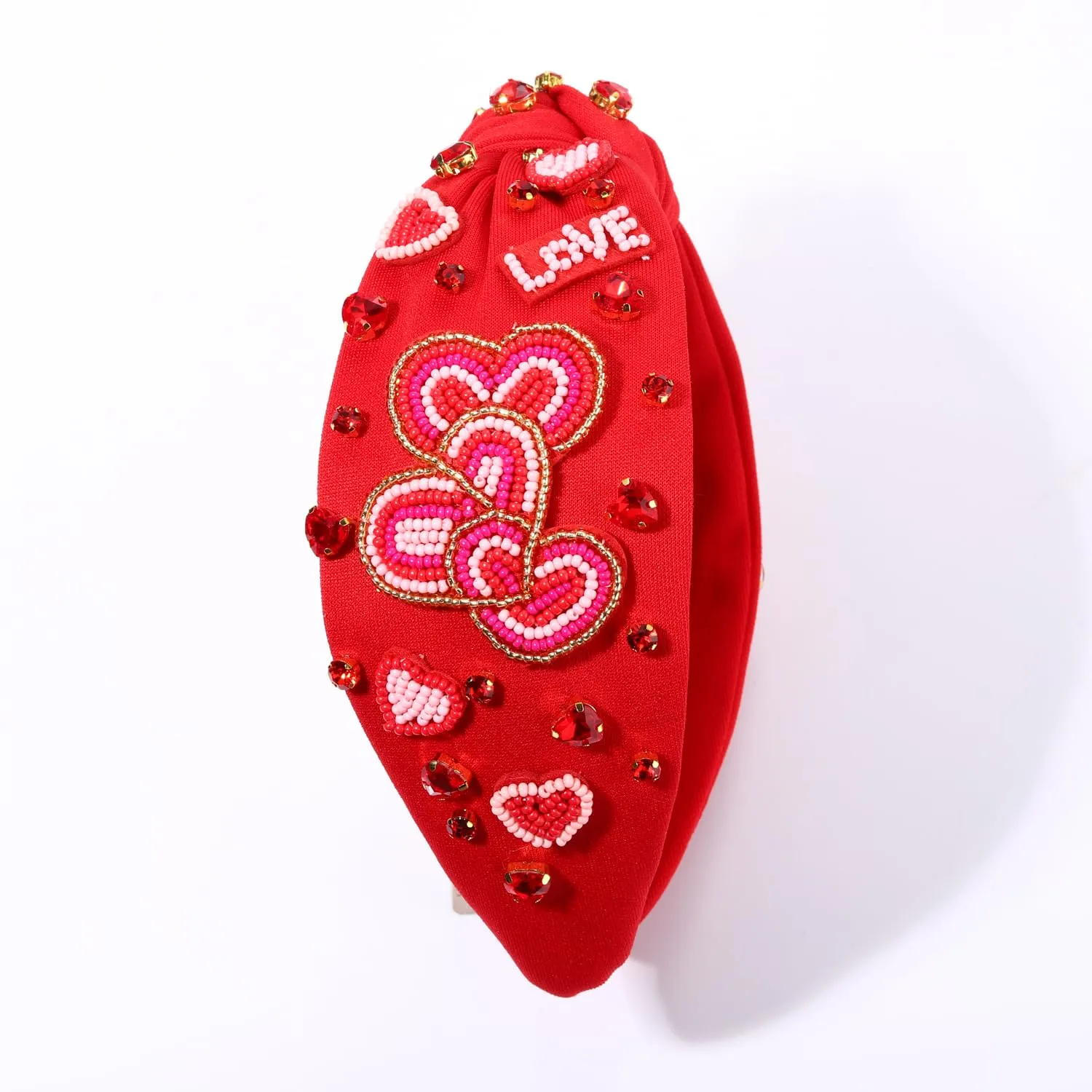 NVENF Hairband, Valentine's Day Headband for Women, Red Heart Headband, Jeweled Crystal Rhinestone Knotted Headband, Valentine's Day Hair Accessories Gifts
