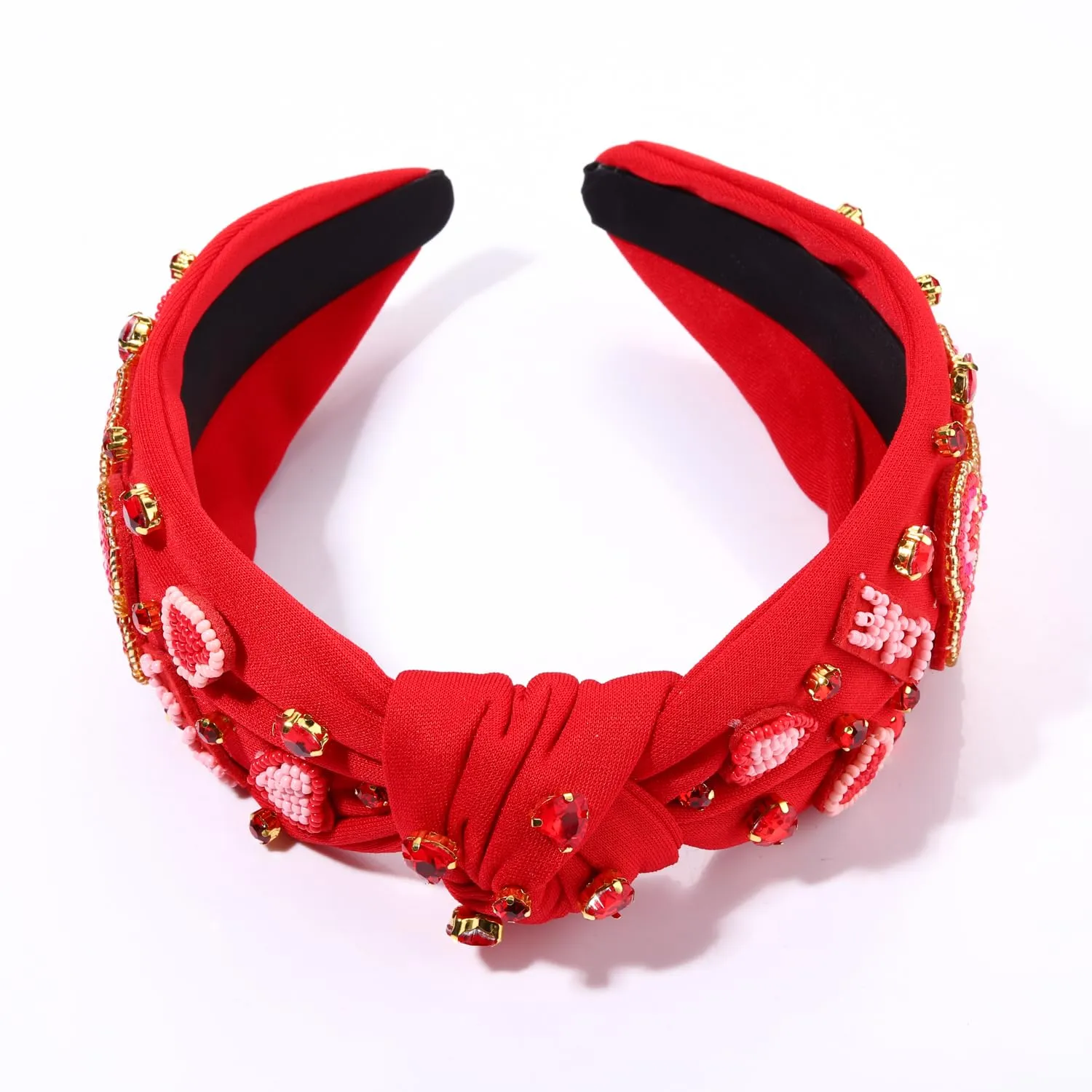 NVENF Hairband, Valentine's Day Headband for Women, Red Heart Headband, Jeweled Crystal Rhinestone Knotted Headband, Valentine's Day Hair Accessories Gifts
