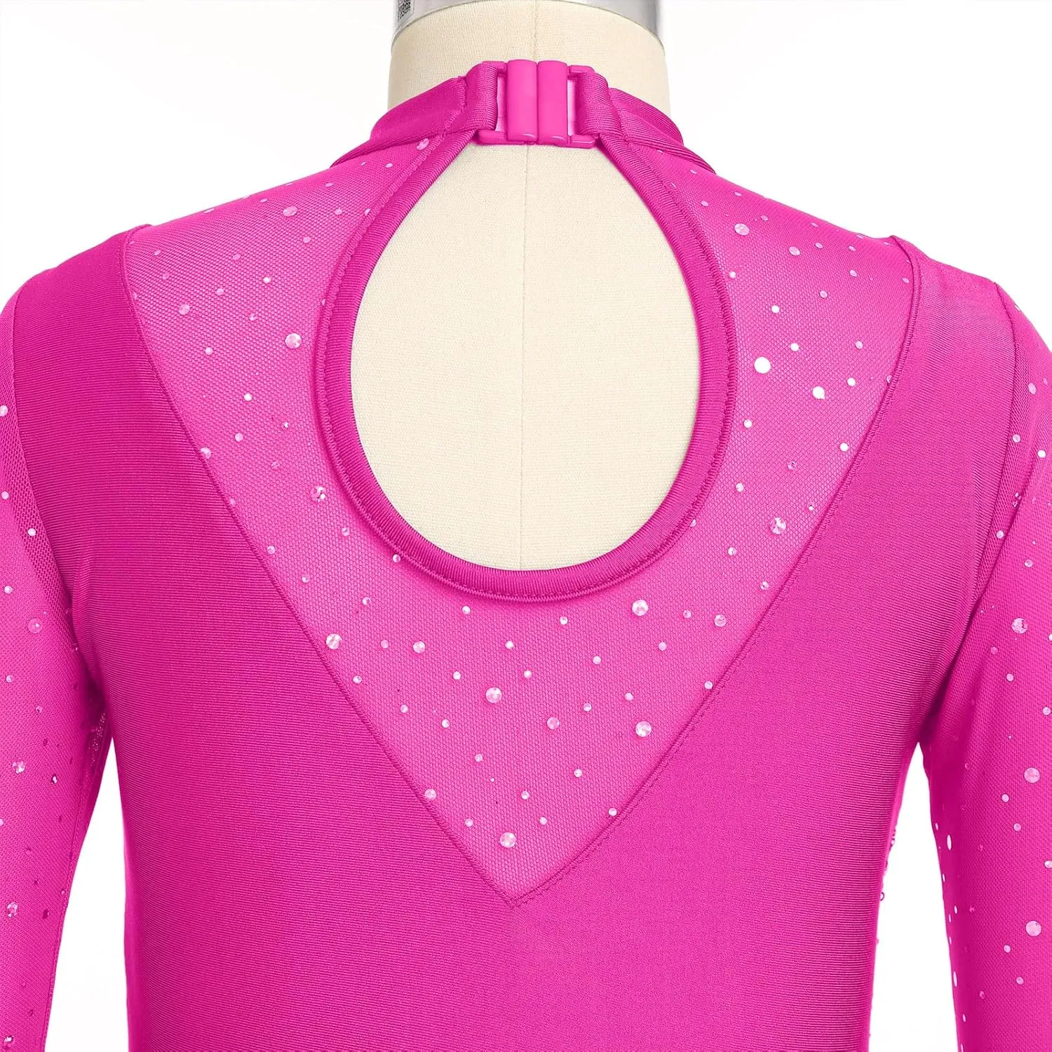 ODASDO Figure Skating Dress for Girls Mesh Long Sleeve Sparkly Sequin Skirted Leotard Ballet Outfit Dancewear
