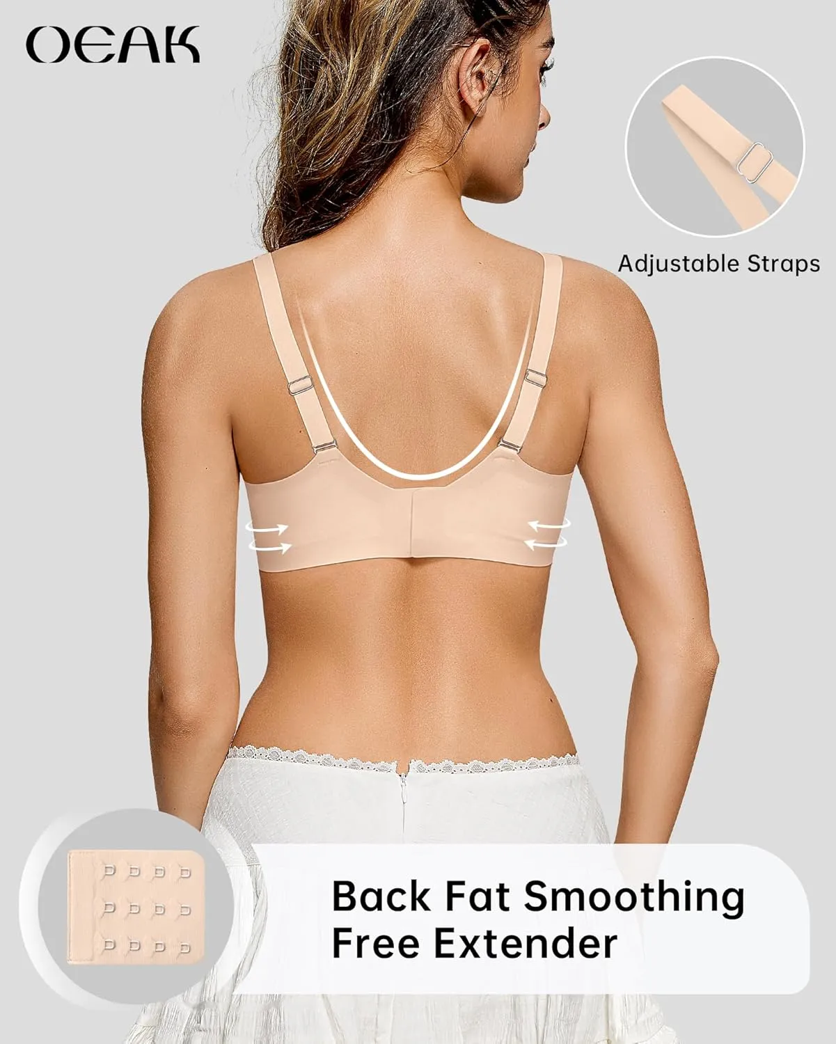 OEAK Womens Wireless Bras Scalloped Push Up Bralettes No Underwire Supportive Tshirt Bra Seamless Comfortable Everyday Bras