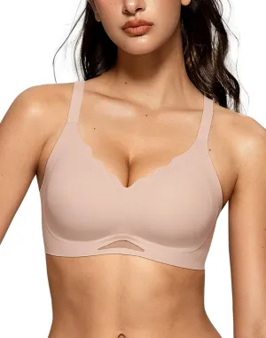 OEAK Womens Wireless Bras Scalloped Push Up Bralettes No Underwire Supportive Tshirt Bra Seamless Comfortable Everyday Bras