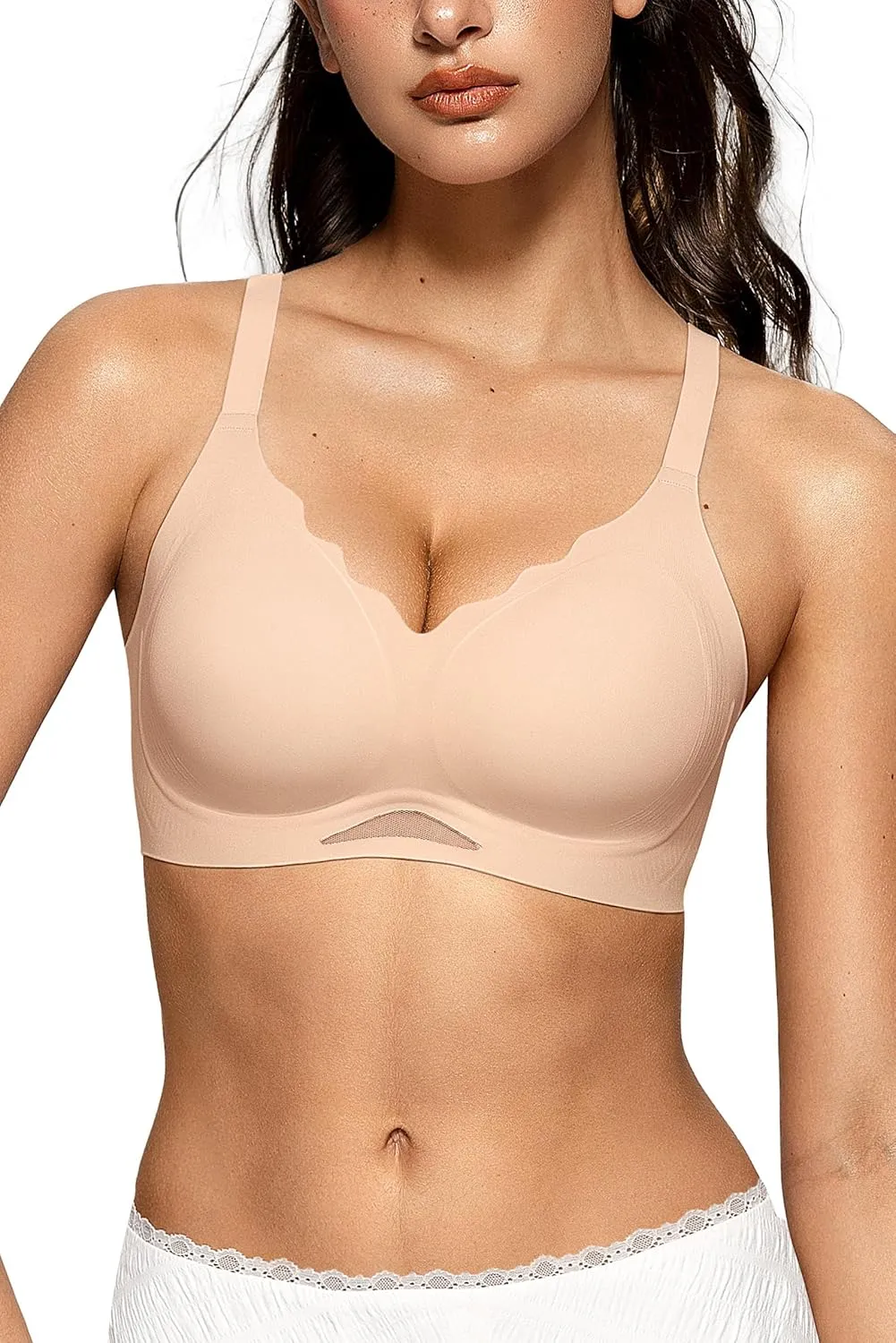 OEAK Womens Wireless Bras Scalloped Push Up Bralettes No Underwire Supportive Tshirt Bra Seamless Comfortable Everyday Bras