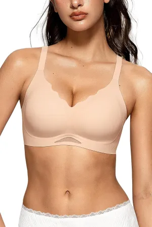 OEAK Womens Wireless Bras Scalloped Push Up Bralettes No Underwire Supportive Tshirt Bra Seamless Comfortable Everyday Bras