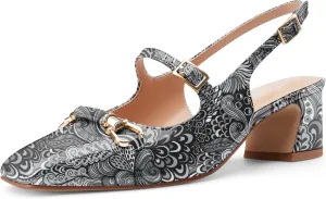 Oh Mispares Slingbacks Block Heels for Women Square Toe Low Heels Adjustable Buckle Strap Slip on Fashion Slingback Spring Summer Dress Pumps