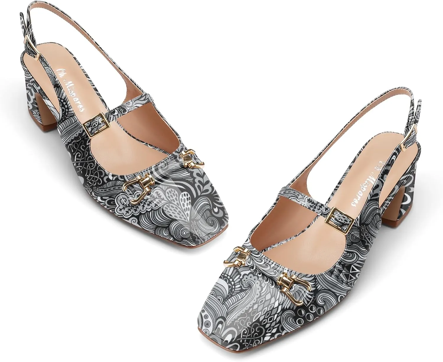 Oh Mispares Slingbacks Block Heels for Women Square Toe Low Heels Adjustable Buckle Strap Slip on Fashion Slingback Spring Summer Dress Pumps