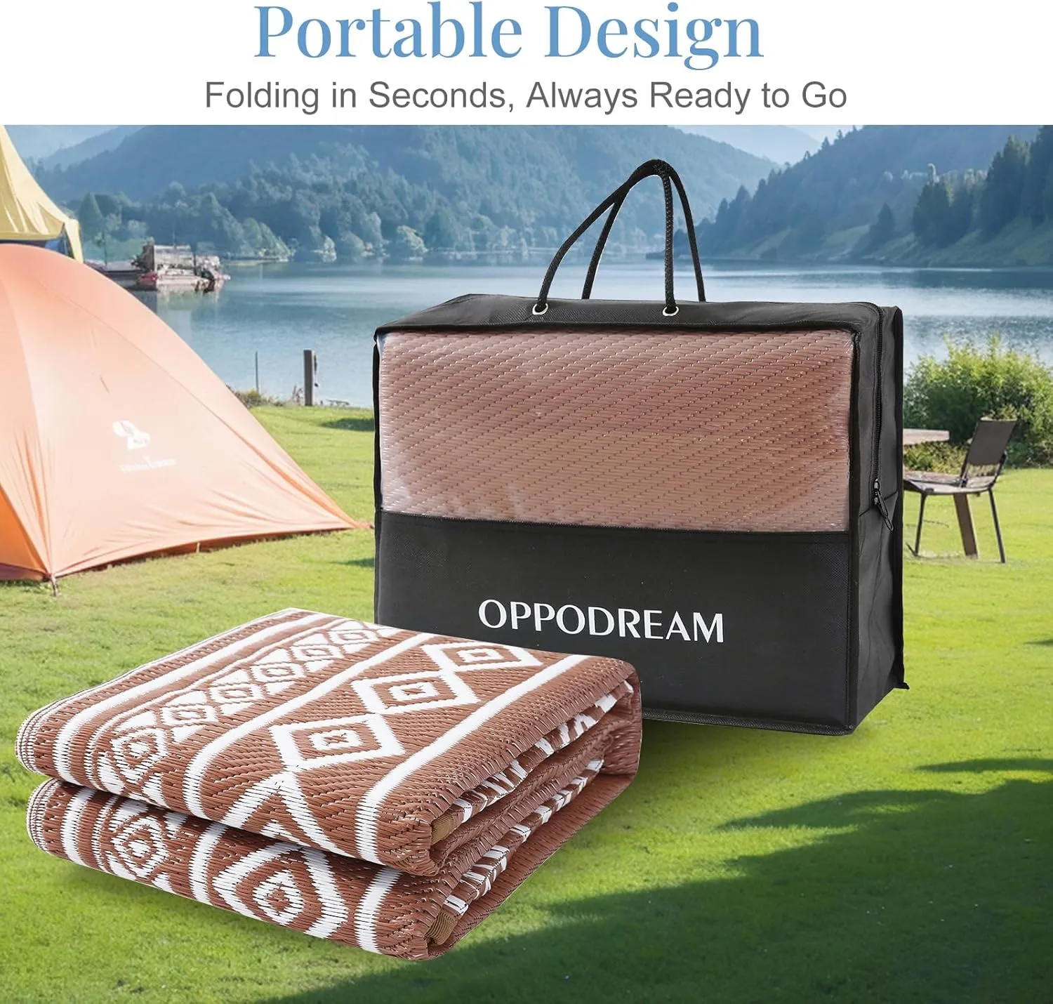 OPPODREAM Outdoor Rug 9x12 Patio Waterproof, Large Outdoor Plastic Straw Rug, Reversible Out Door Carpet for Camping, Deck, Rv, 9 x 12 Area Carpet for Balcony, Porch, Backyard, White & Brown