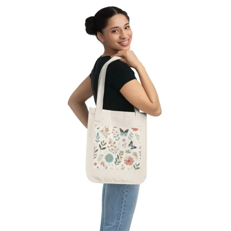 Organic Canvas Tote with Pastel Flowers Eco Friendly