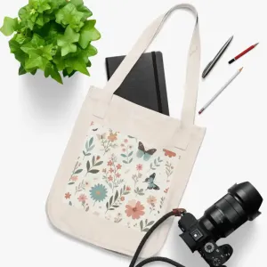 Organic Canvas Tote with Pastel Flowers Eco Friendly