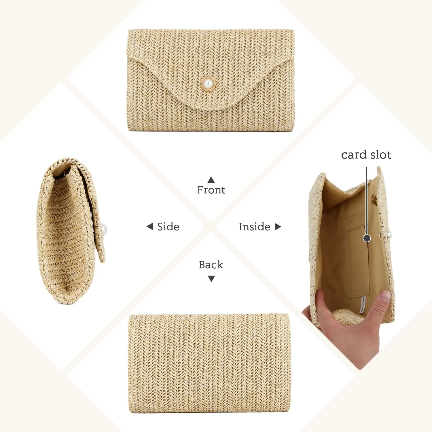 Oweisong Straw Clutch Purses for Women Summer Pearl Evening Bag Small Beach Woven Purse and Handbags 2025