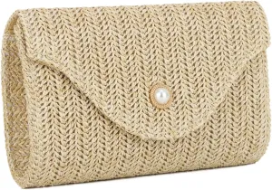 Oweisong Straw Clutch Purses for Women Summer Pearl Evening Bag Small Beach Woven Purse and Handbags 2025
