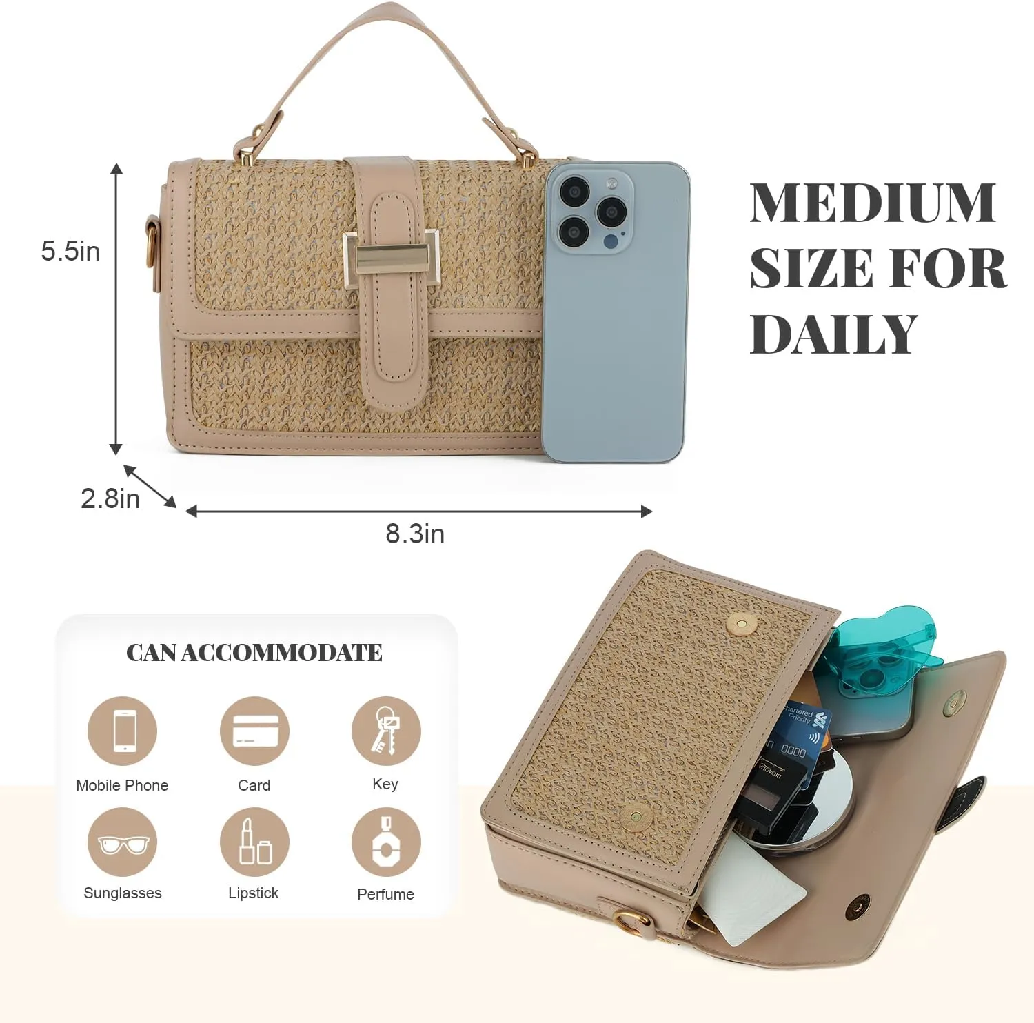 Oweisong Summer Purse for Women 2025 Woven Vacation Handbags Straw Crossbody Bag for Spring Beach
