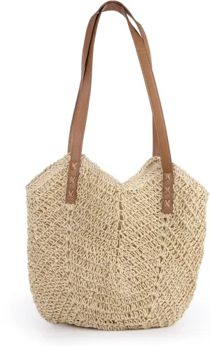 Oweisong Women Straw Beach Bag Large Summer Purse Woven Straw Handbags Tote Shoulder Bag for Vacation Travel