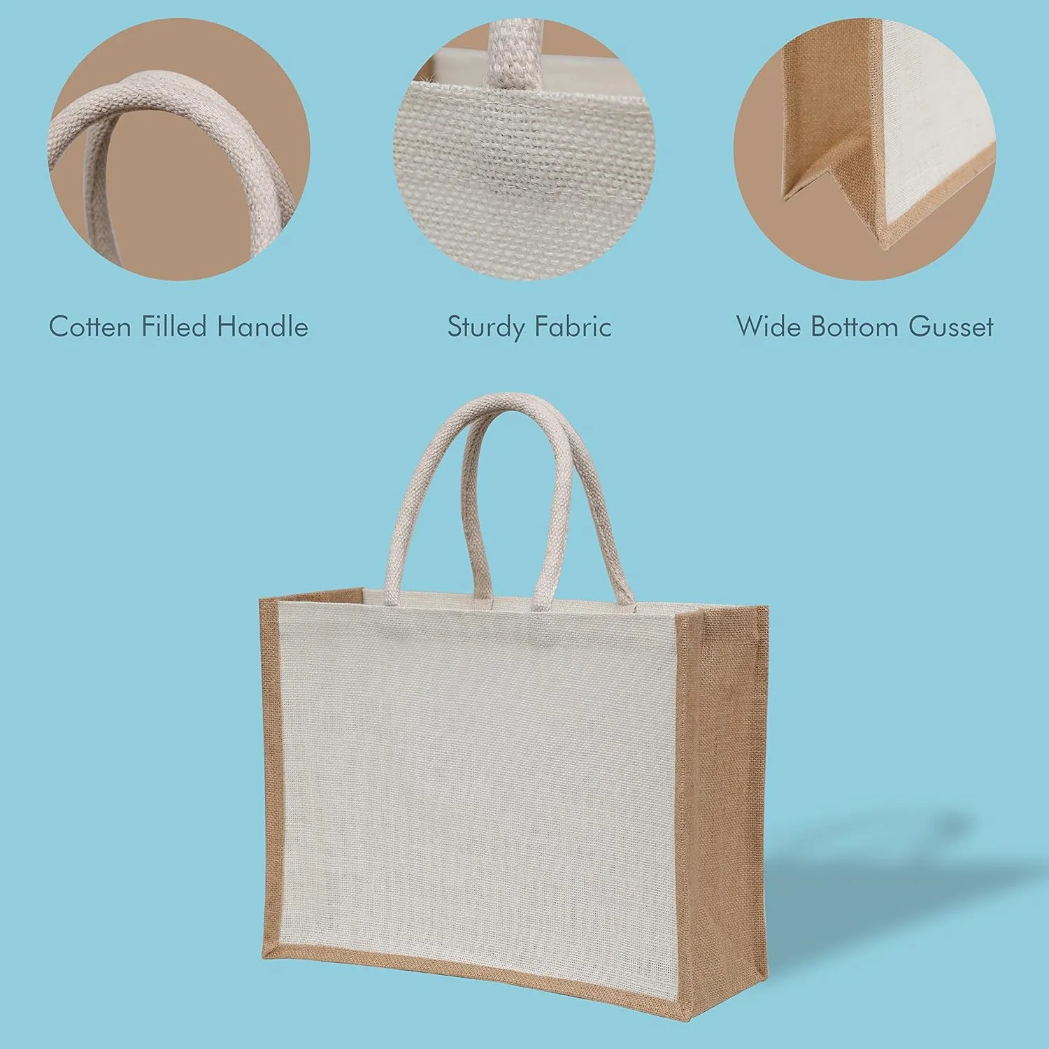 Pack of 2 White Jute Burlap Tote Bags with Handles, Natural Eco-Friendly Reusable Grocery and Return Gifts Bag, Totes for Bridesmaids, Yogi's Gift®