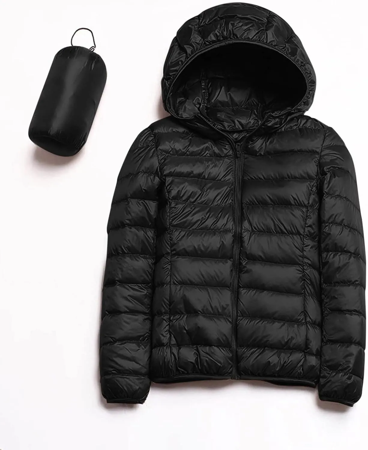 Packable Down Jacket for Women Lightweight Winter Duck Down Jackets Slim Fit Bubble Coat Zipper Warm Puffer Jacket with Hood