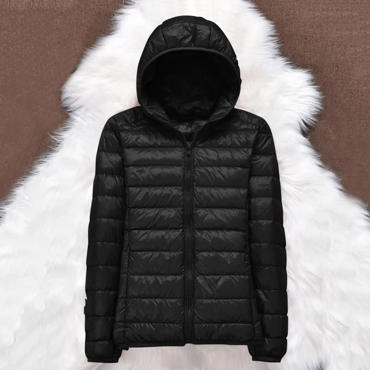 Packable Down Jacket for Women Lightweight Winter Duck Down Jackets Slim Fit Bubble Coat Zipper Warm Puffer Jacket with Hood