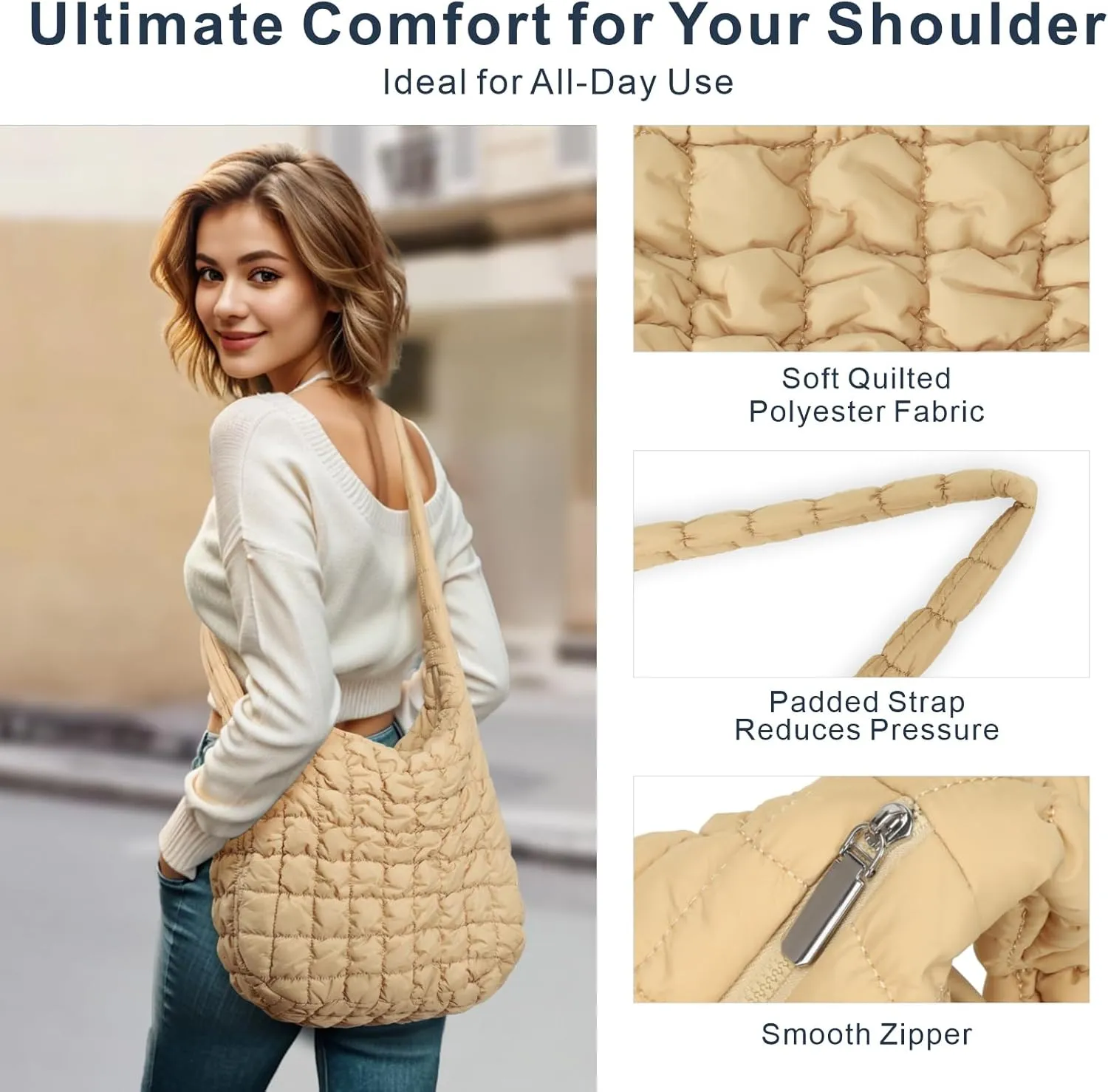 PACKISM Puffer Crossbody Bags for Women - Large Carryall Puffy Quilted Tote Bag Lightweight Bubble Soft Shoulder Purse