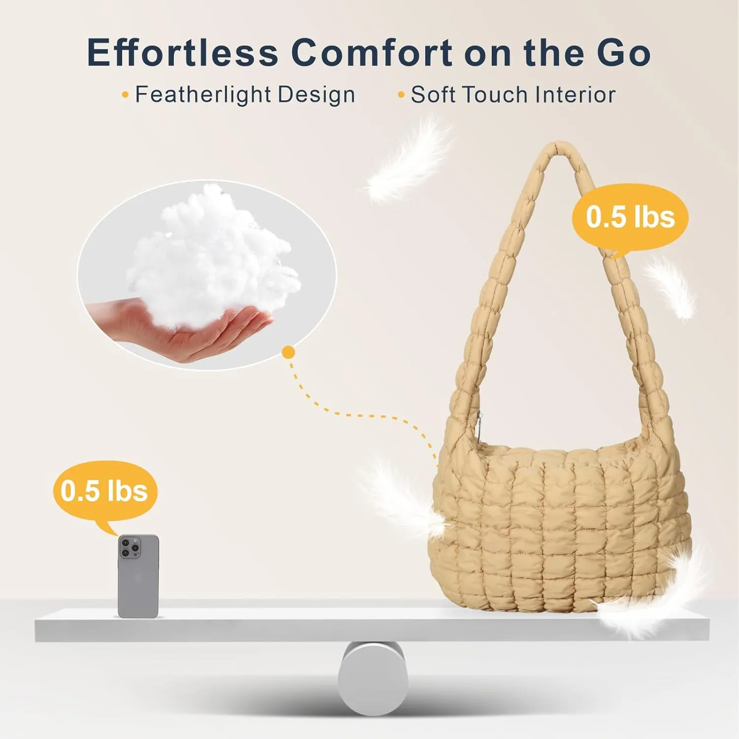 PACKISM Puffer Crossbody Bags for Women - Large Carryall Puffy Quilted Tote Bag Lightweight Bubble Soft Shoulder Purse