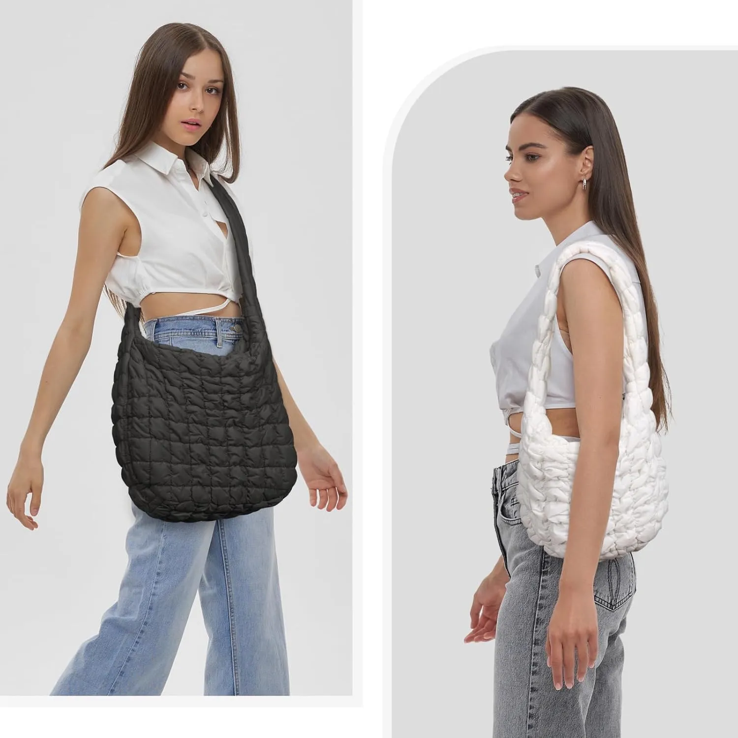 PACKISM Puffer Crossbody Bags for Women - Large Carryall Puffy Quilted Tote Bag Lightweight Bubble Soft Shoulder Purse
