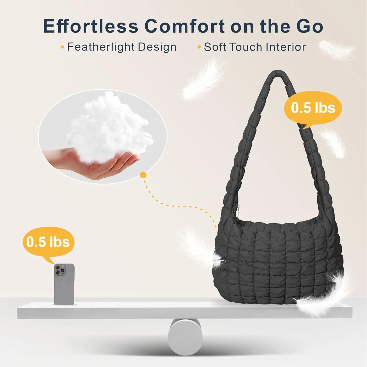 PACKISM Puffer Crossbody Bags for Women - Large Carryall Puffy Quilted Tote Bag Lightweight Bubble Soft Shoulder Purse