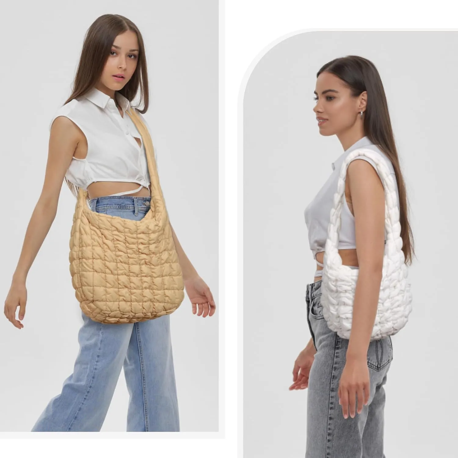 PACKISM Puffer Crossbody Bags for Women - Large Carryall Puffy Quilted Tote Bag Lightweight Bubble Soft Shoulder Purse