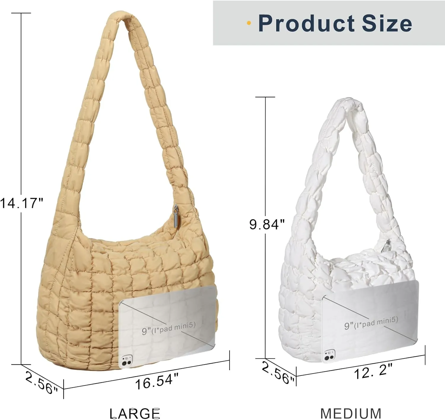 PACKISM Puffer Crossbody Bags for Women - Large Carryall Puffy Quilted Tote Bag Lightweight Bubble Soft Shoulder Purse