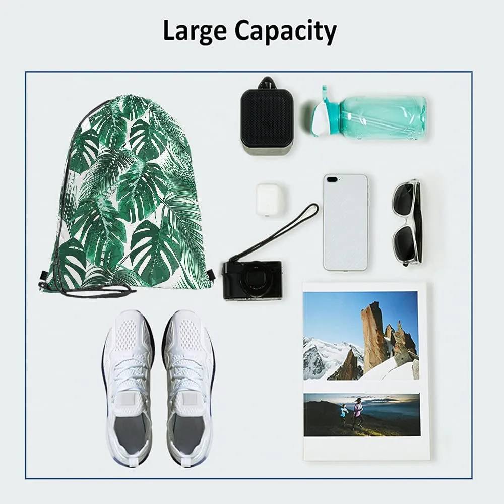 Palm Leaves Drawstring Bags Backpack Bag Tropical Jungle Leaf Summer Hawaii California Beach Tree Exotic Sport Gym Sack Drawstring Bag String Bag Yoga Bag for Men Women