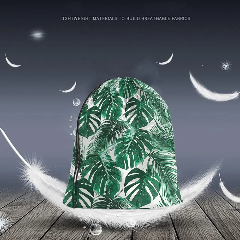 Palm Leaves Drawstring Bags Backpack Bag Tropical Jungle Leaf Summer Hawaii California Beach Tree Exotic Sport Gym Sack Drawstring Bag String Bag Yoga Bag for Men Women