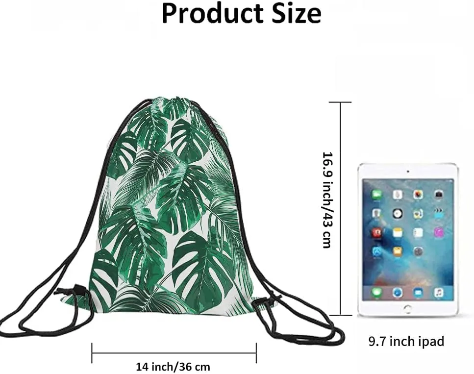 Palm Leaves Drawstring Bags Backpack Bag Tropical Jungle Leaf Summer Hawaii California Beach Tree Exotic Sport Gym Sack Drawstring Bag String Bag Yoga Bag for Men Women