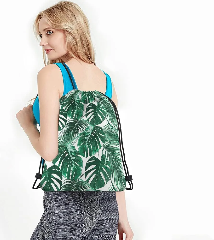 Palm Leaves Drawstring Bags Backpack Bag Tropical Jungle Leaf Summer Hawaii California Beach Tree Exotic Sport Gym Sack Drawstring Bag String Bag Yoga Bag for Men Women