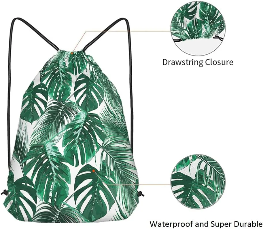 Palm Leaves Drawstring Bags Backpack Bag Tropical Jungle Leaf Summer Hawaii California Beach Tree Exotic Sport Gym Sack Drawstring Bag String Bag Yoga Bag for Men Women