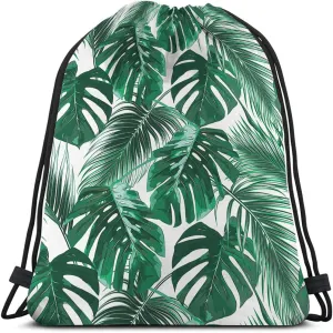 Palm Leaves Drawstring Bags Backpack Bag Tropical Jungle Leaf Summer Hawaii California Beach Tree Exotic Sport Gym Sack Drawstring Bag String Bag Yoga Bag for Men Women
