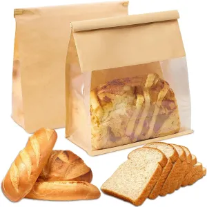 Paper Bread Bags For Homemade Bread,28 Pack Sourdough Bread Bags Large Bakery With Window For Bread Storage,Food Packing Storage With Tin Tie Tab Lock Clear Front Window Bakery Bags-11x8.7x4.3 Inch